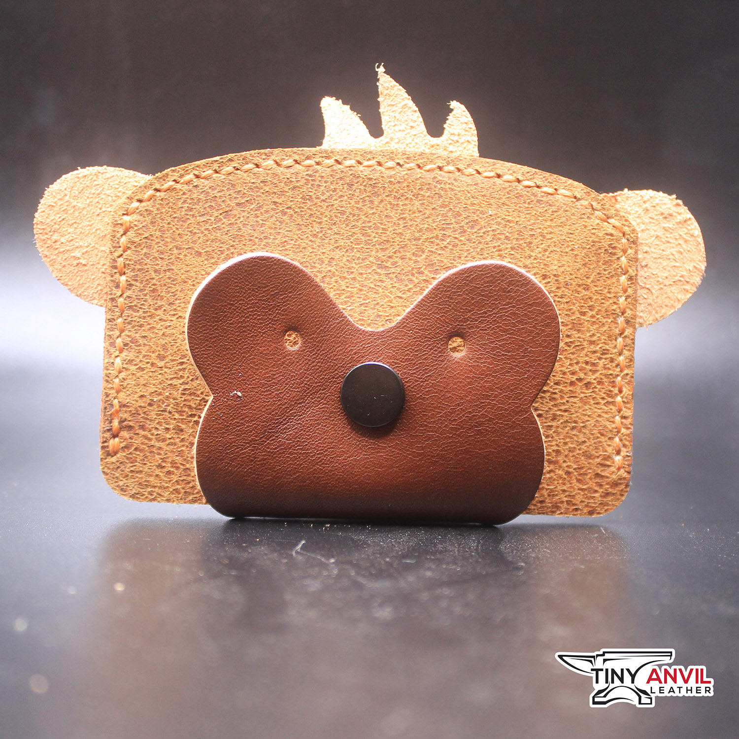 Tiny Anvil Leather – Cute Leather Monkey Face Wallet with Snap Closure