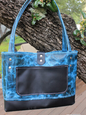 Tote Bag – Crinkle Turquoise Leather and Black