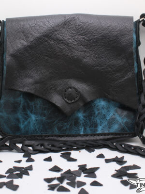 Turquoise Crinkle leather rough edge boho bag