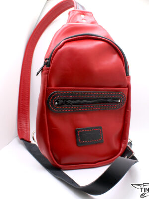 Red Leather Sling Bag Backpack